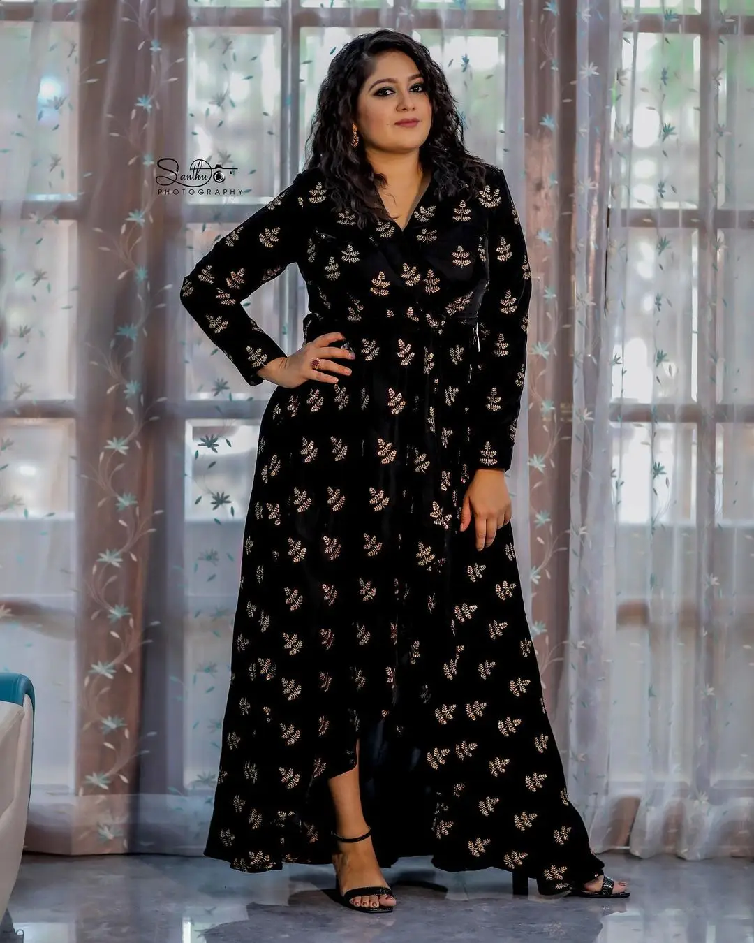 Meghana Raj Stills in Beautiful Black Designer Gown